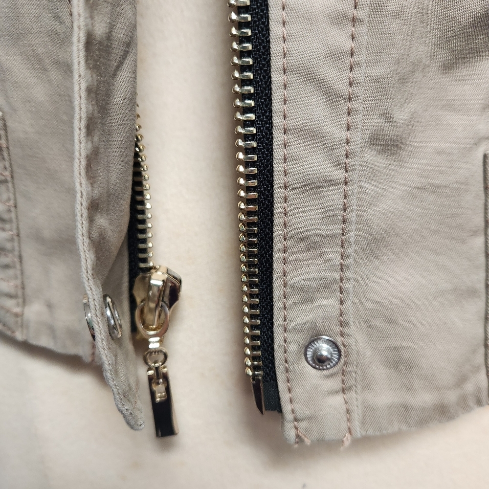 Taupe Fitted Buckle Collar Utility Jacket from White House Black Market. - Picture 5 of 15